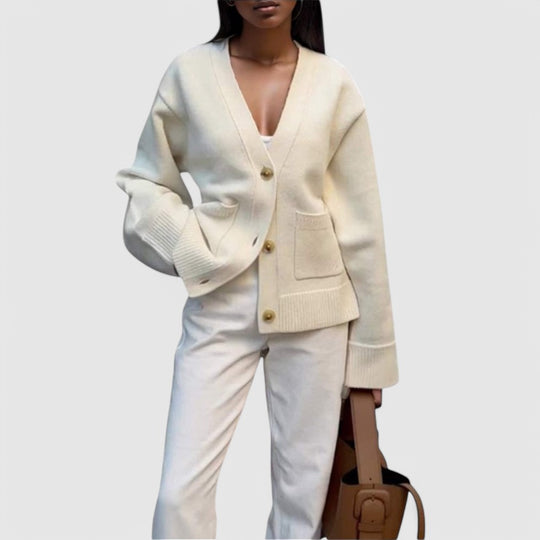 Wide Sleeve Cardigan with Button Front and Soft Texture