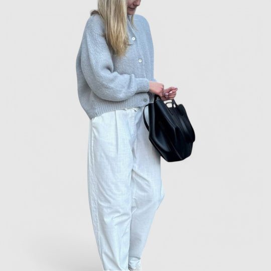 Buttoned Cardigan with Soft Knit Fabric and Round Neck