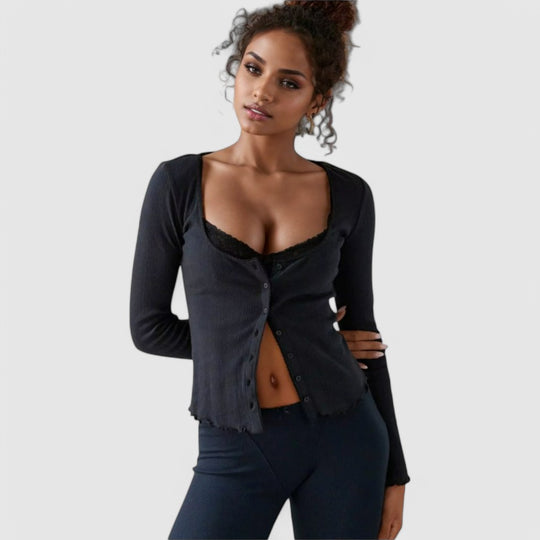 Square Neck Buttoned Top Versatile Style
