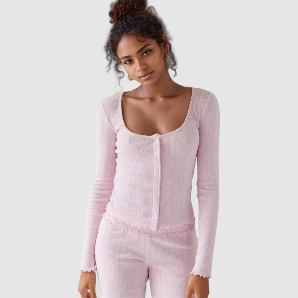 Square Neck Buttoned Top Versatile Style