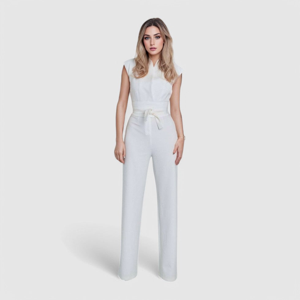Sleeveless Jumpsuit with Waist Tie for a Timeless Tailored Fit