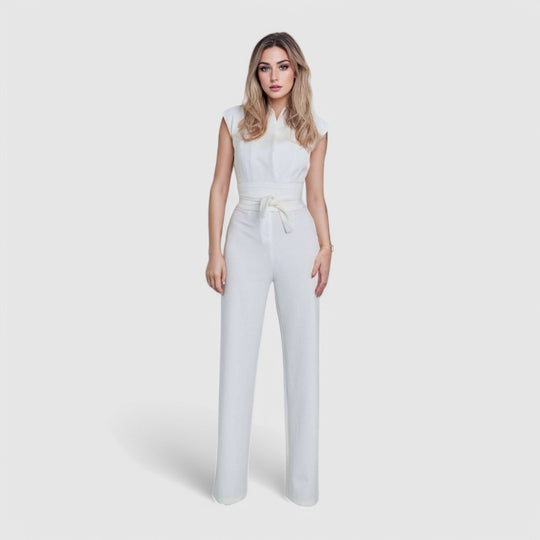 Sleeveless Jumpsuit with Waist Tie for a Timeless Tailored Fit