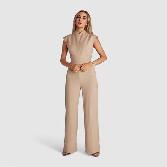 Sleeveless Jumpsuit with Waist Tie for a Timeless Tailored Fit