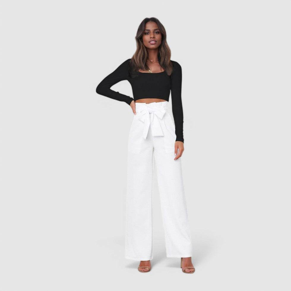 High Waisted Linen Trousers Wide Leg Fit