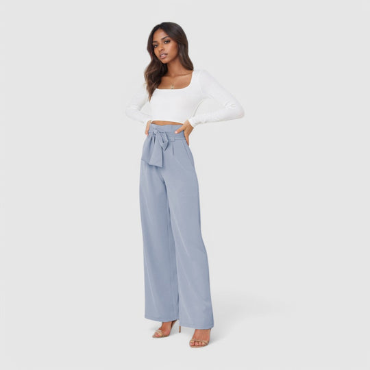 High Waisted Linen Trousers Wide Leg Fit
