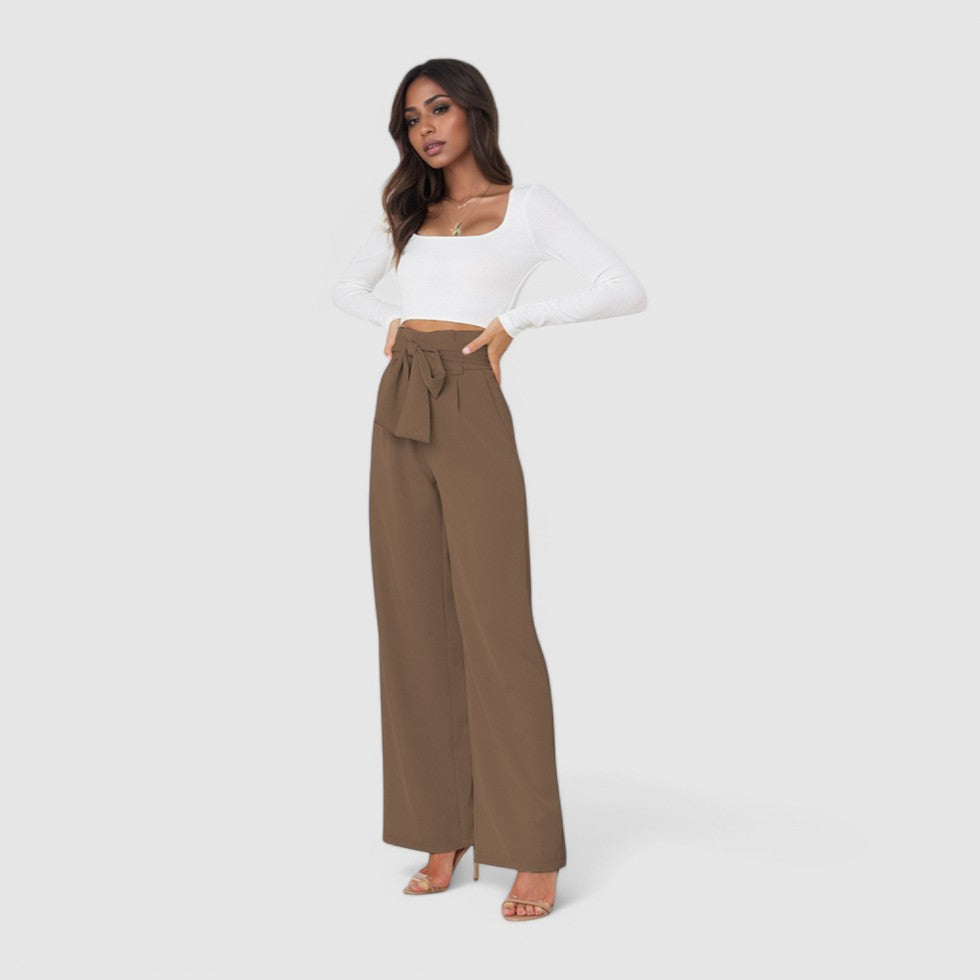 High Waisted Linen Trousers Wide Leg Fit