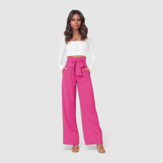 High Waisted Linen Trousers Wide Leg Fit