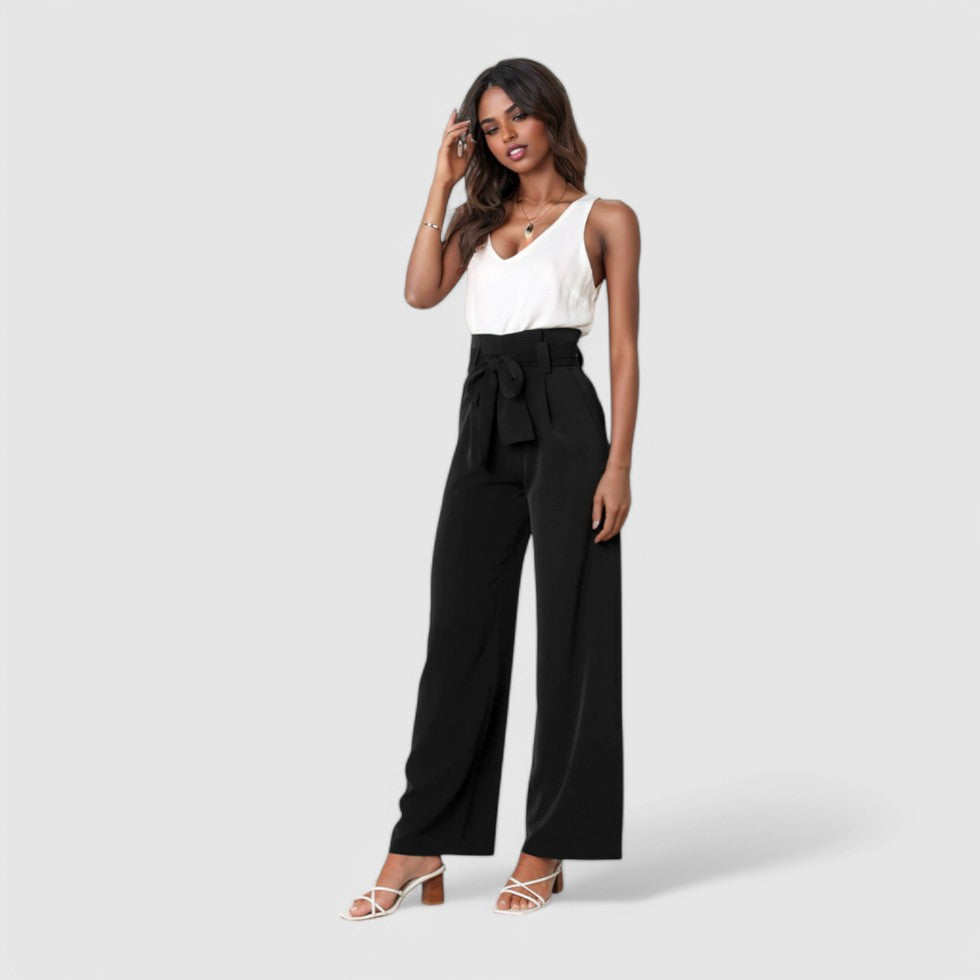 High Waisted Linen Trousers Wide Leg Fit