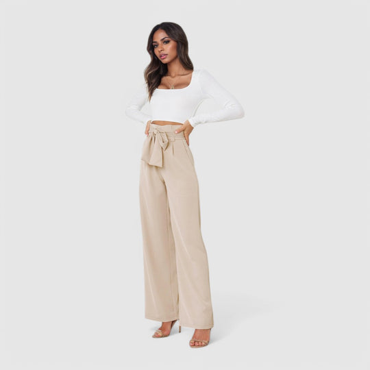 High Waisted Linen Trousers Wide Leg Fit
