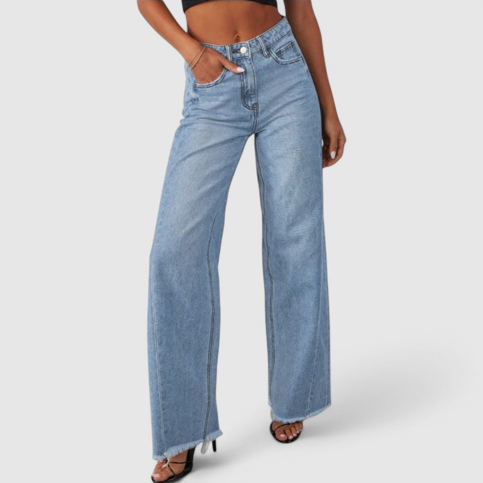 High Waisted Wide Leg Jeans Vintage Denim Look