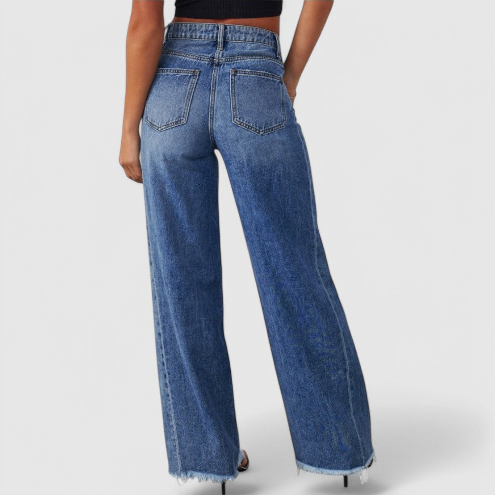 High Waisted Wide Leg Jeans Vintage Denim Look