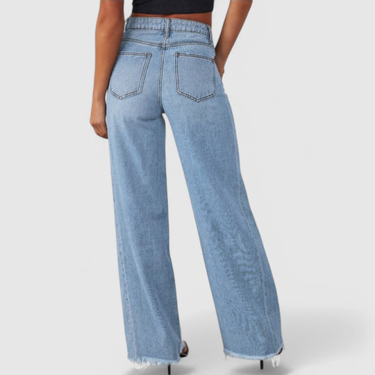 High Waisted Wide Leg Jeans Vintage Denim Look