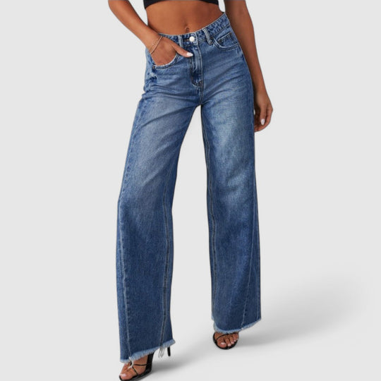 High Waisted Wide Leg Jeans Vintage Denim Look