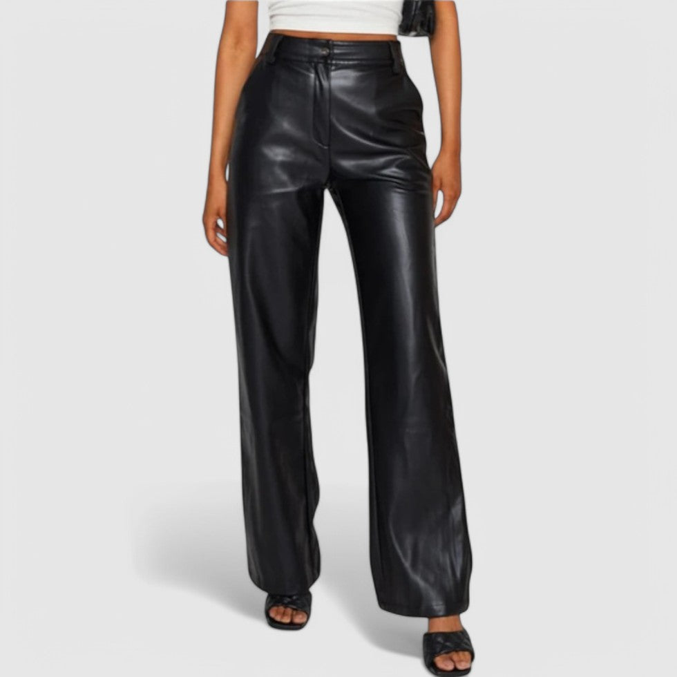 High Waisted Faux Leather Trousers Chic Flattering Fit
