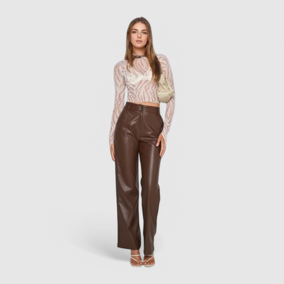 High Waisted Faux Leather Trousers Chic Flattering Fit