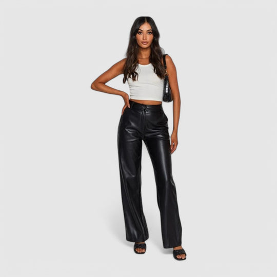 High Waisted Faux Leather Trousers Chic Flattering Fit